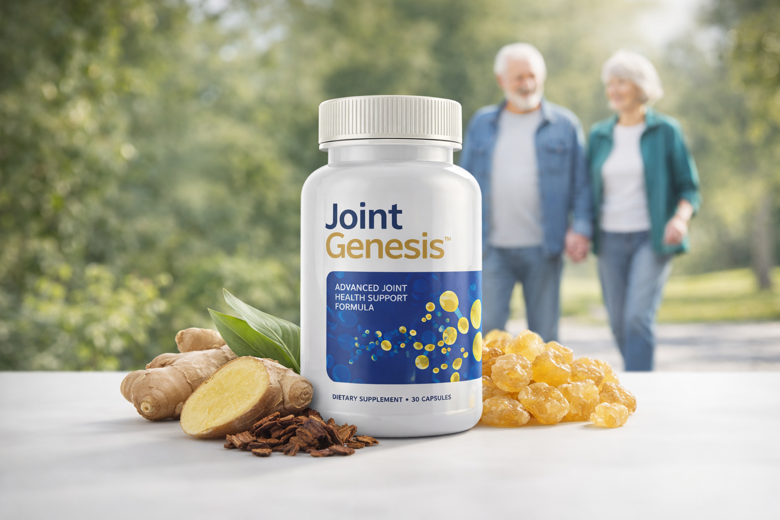Joint Genesis supplement bottle with natural joint support ingredients