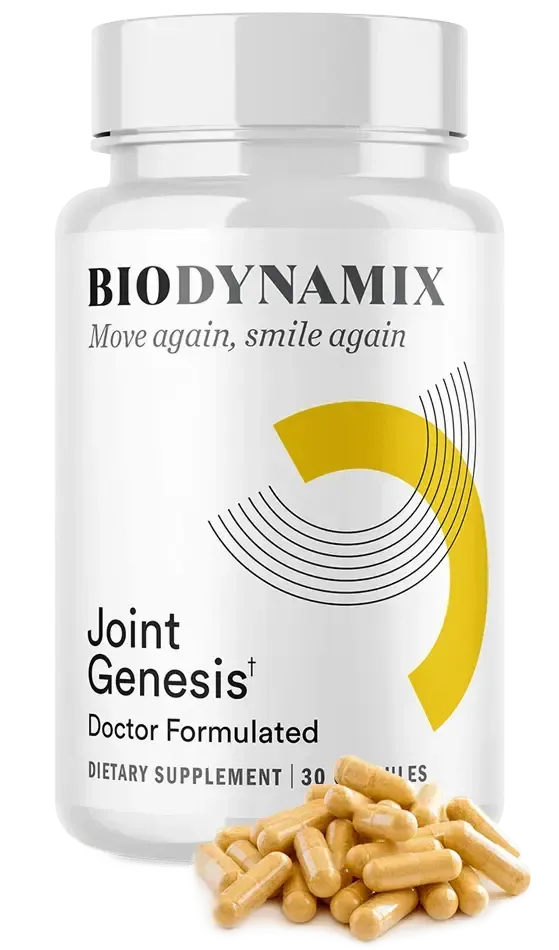 Joint Genesis doctor formulated joint health supplement bottle with capsules