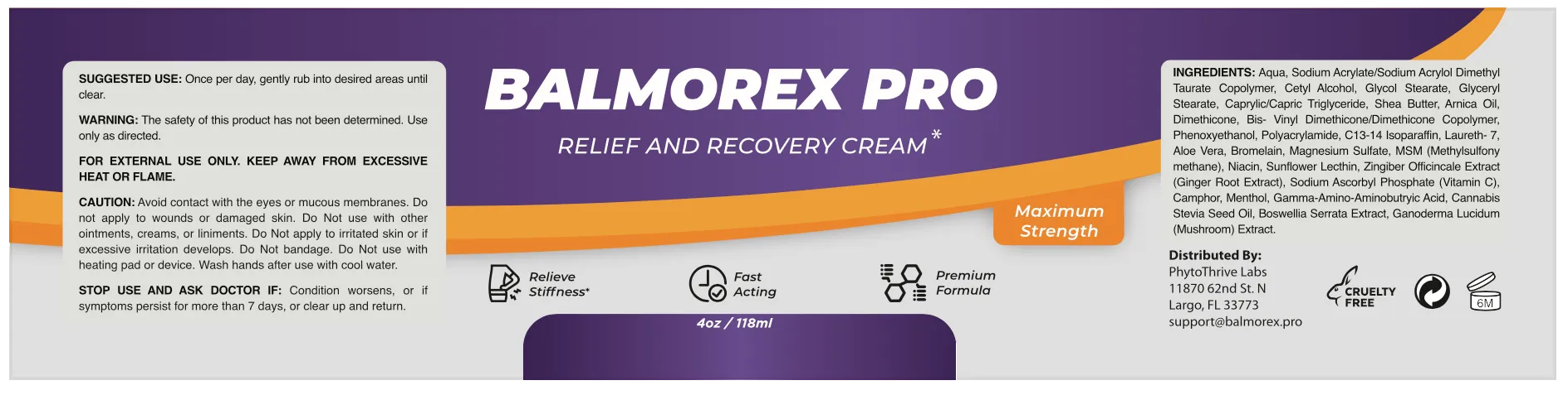 Balmorex Pro product label showing full ingredients, usage instructions and cautions